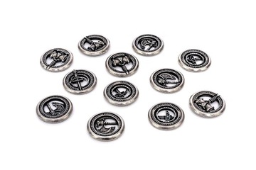 НАБОР ИЗ 3 МЕТАЛЛИЧЕСКИХ МОНЕТ СНАРЯЖЕНИЕ ПРИКЛЮЧЕНЦА - РПГ-ОРУЖИЕ