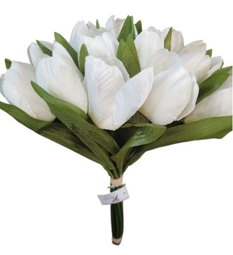 BUKIET TULIPANÓW 12 SZTUK 35 cm BIAŁY kwiaty sztuczne