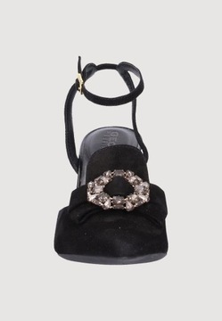GEOX czółenka czarne szpilki skórzane z biżuteryjną ozdobą sandałki r. 40