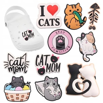 10 SZT CHARMS DO CROCS KOTY PRZYPINKI DLA WETERYNARZA PUPILE WPINKI KOCIAKI