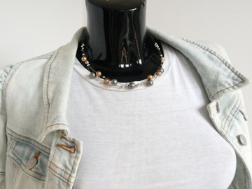 Y2k винтажное жемчужное колье, колье, металлический медный жемчуг на нитке в стиле бохо