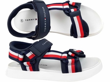 TOMMY HILFIGER SANDAŁY GRANATOWE NA RZEP DAMSKIE