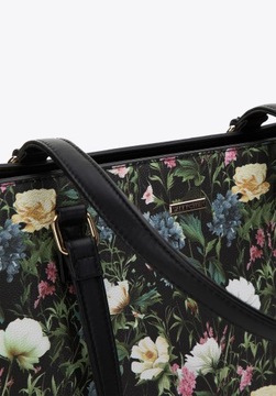 WITTCHEN torebka shopper skóra ekologiczna czarny + modne kwiaty