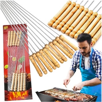 SZPIKULCE PATYKI DO SZASZŁYKÓW SZPIKULEC DO GRILLA METALOWE 10 SZT 30 CM
