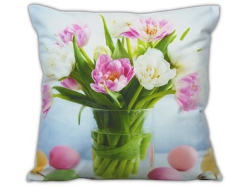 Wiosenna poszewka z nadrukiem w tulipany 40x40cm