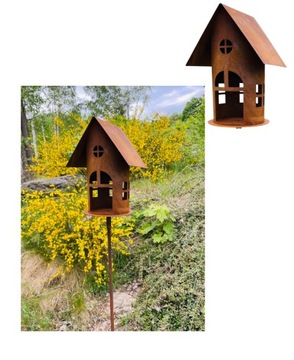 Karmnik na piku 120cm domek dla ptaszków rustykalny metalowy prezent rdza