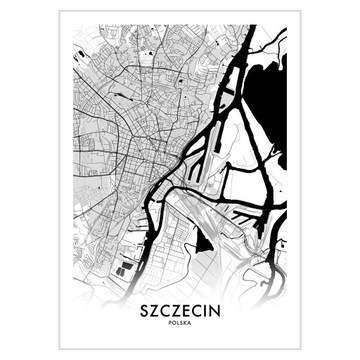 Plakat 50x70 Mapa Szczecin Kolor czarno-biały