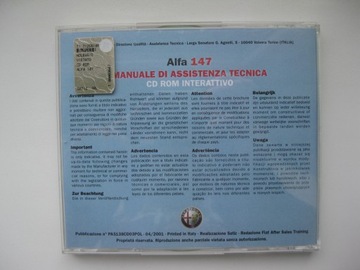 Руководство по ремонту Alfa Romeo 147 на компакт-диске Ремонт ALFA 147 оригинал 04/2001
