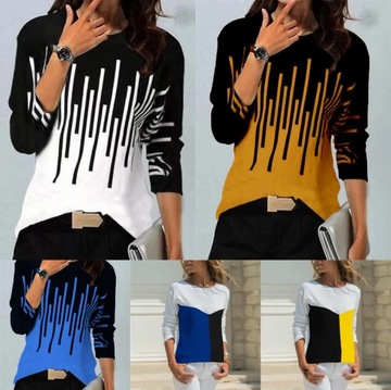 Women Winter Blouses T Shirt Geometric Contrast Lo