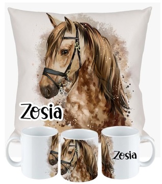 Zestaw Poduszka + Kubek KOŃ KONIE + TWOJE IMIĘ N4