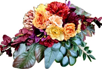 JESIENNY KOMPLET Wiązanka + BUKIET Stroik Sztuczne KWIATY na Cmentarz Grób