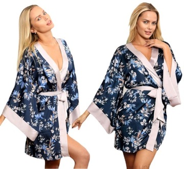 Kimono KAIKO Sexi SZLAFROK Satynowy w kwiaty *L*