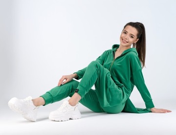Welurowe dresy damskie EMI II - welurowa bluza + spodnie - zielony 4/5XL