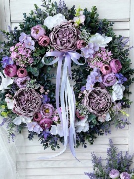 Цветочный венок на дверь головной убор весенний венок из лаванды полная -разгласть 50 см.