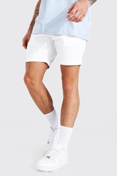 F0E002 BIAŁE SZORTY SLIM FIT CHINO BOOHOO 32