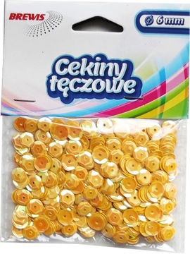 CEKINY TĘCZOWE ozdobne kreatywne 6mm ŻÓŁTE