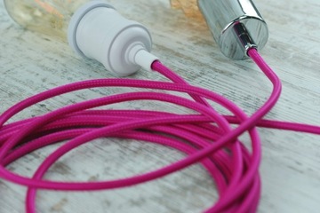 fuksja różowy kabel w oplocie przewód w oplocie loft retro lampa pająk DIY