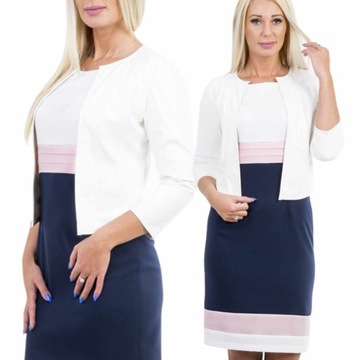 Z929 КОМПЛЕКТ ЭЛЕГАНТНОЙ КУРТКИ, ЭКОПЛАТЬЕ, БЕЛО-РОЗОВЫЙ, размер 38