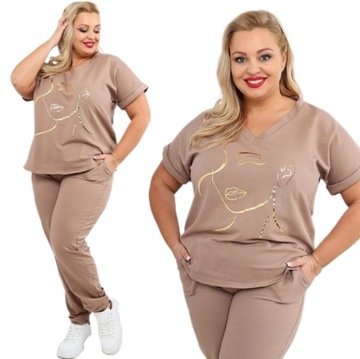 KOMPLET DRESOWY DAMSKI LETNI CIENKI KRÓTKI RĘKAW POLSKI PLUS SIZE KOLORY