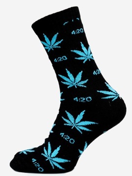 DŁUGIE SKARPETKI MESKIE Kush 4:20 LIŚCIE SKARPETY BAWEŁNA Niebieskie