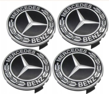 4x KAPSLE MERCEDES 75mm DEKIELKI ZAŚLEPKI KAPSEL DEKIELEK DO FELG 4 szt BLK