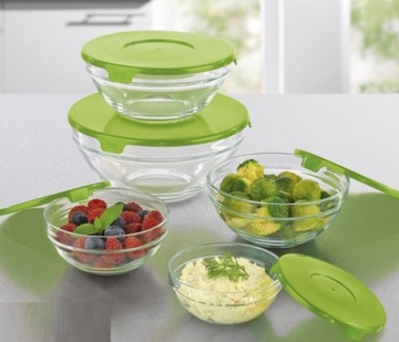 НАБОР КУХОННЫХ МИСШЕК С КРЫШКАМИ, СТЕКЛЯННЫХ КОНТЕЙНЕРОВ, 5 шт.