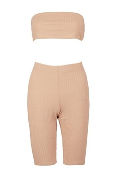 Boohoo jerseyowy komplet spodenki + top bandeau 40