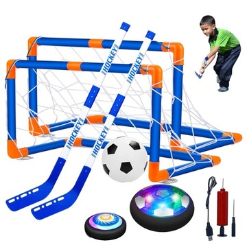 PIŁKA NOŻNA DO GRY W DOMU ŚWIECĄCA LATAJĄCA LED HOVERBALL + BRAMKA + 2 KIJE