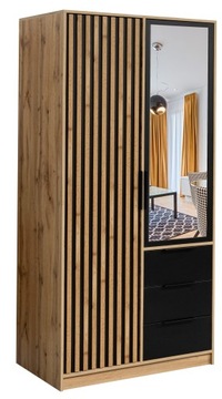 Szafa otwierana z LAMELAMI MEBLETELENGA 100cm BALI LUX D2 dąb wotan/czarny