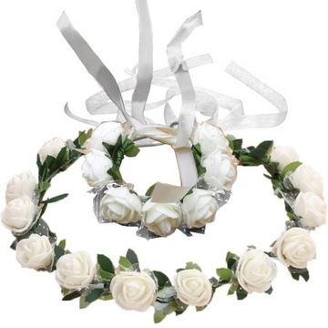 Комплект белый ВЕНОК ПРИЧАСТИЯ + БРАСЛЕТ ПРИЧАСТИЯ с розами