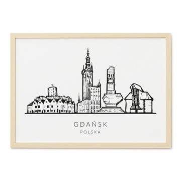 PLAKAT NOWOCZESNY A4 GDAŃSK MIASTO SZKIC BUDYNKI