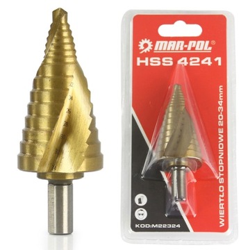 WIERTŁO STOŻKOWE STOPNIOWE 20-34MM HSS SPIRALNE MAR-POL