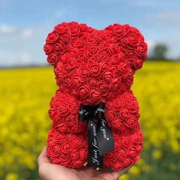 МЕДВЕДЬ С РОЗАМИ XXXL РОЗА МЕДВЕДЬ С ЛЕПЕСТКАМИ РОЗ БАНТ ПОДАРОЧНАЯ КОРОБКА КРАСНАЯ