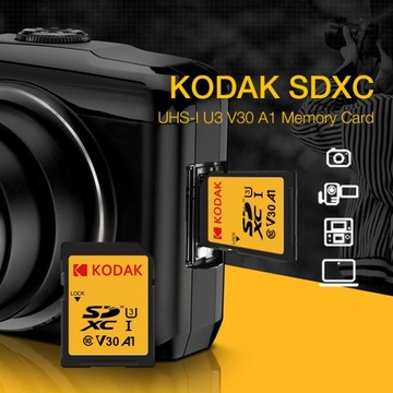 KODAK 128 ГБ U3 C10 V30 Высокоскоростная SD-карта Карта памяти для записи видео 4K