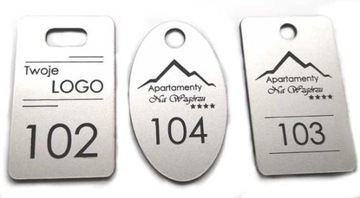 BRELOKI do kluczy NUMERKI DWUSTRONNE 6X3 cm 20 szt