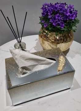Зеркальный контейнер с блестками TICKET GLAMOUR перо 22x13x11см золото