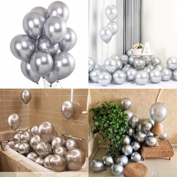 BALONY Błyszczące SREBRNE CHROM GLOSSY 25cm 50szt