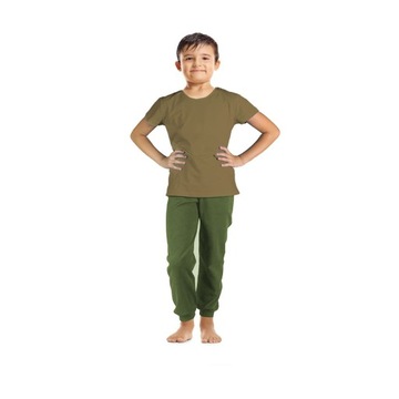 ДЕТСКИЕ БРЮКИ 100% ТОНКИЕ УДОБНЫЕ СПОРТИВНЫЕ КОСТЮМЫ, ГЛАДКИЙ ХЛОПОК, ХАКИ 104СМ