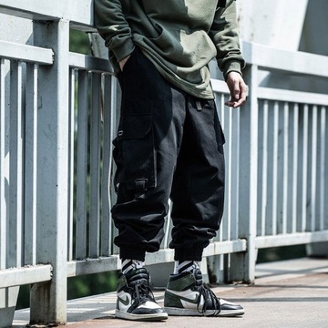 Streetwear Black Cargo Pants Mens Plus Size Hip Ho