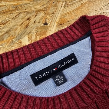 Sweter w Splot Warkocz TOMMY HILFIGER Bordowy Nowy Model Casual XXL 2XL