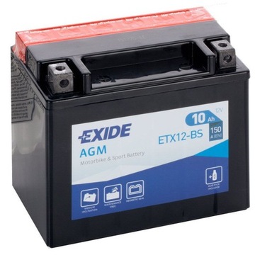 Akumulator motocyklowy EXIDE ETX12-BS YTX12-BS 12V 10Ah 150A EN L+