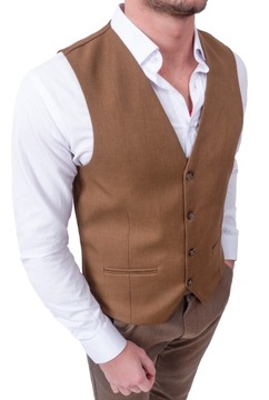 KAMIZELKA MĘSKA ELEGANCKA WIZYTOWA BRĄZOWA 52 pl