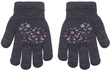 13cm Rękawiczki OCIEPLANE ciepłe GRUBE 5 palcowe SERCE grafit