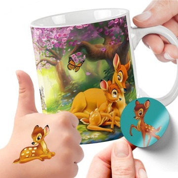 ZESTAW NA PREZENT KUBEK DLA DZIECI TATUAŻE NAKLEJKI BAMBI JAKOŚĆ