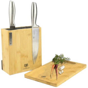 KOMPLET BLOK NA NOŻE UNIWERSALNY STOJAK MAGNETYCZNY Z DESKĄ BAMBUSOWĄ