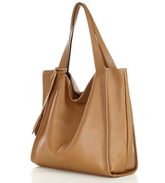 Modna torebka damska skórzany shopper bag MARCO MAZZINI Portofino Max camel