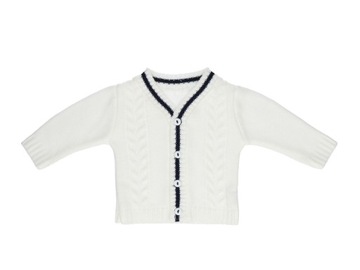 BIAŁY SWETER SWETEREK z granatem DO CHRZTU 68cm