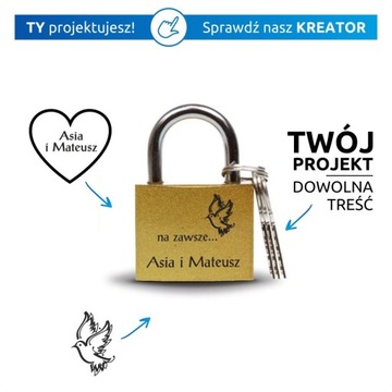 Kłódka miłości MAŁA z grawerem dla Zakochanych Walentynki LOVE KREATOR
