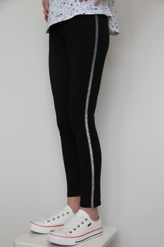 Леггинсы Гетры Черный Серебристый Лампас 122