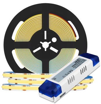 Taśma LED listwa COB 12V 5M Linia NEON Neutralny + zasilacz meblowy 60W